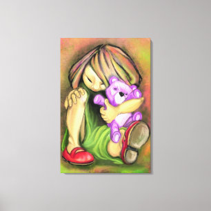 Impressão Em Tela Menina ama Tela de Urso de Brinquedo - Pintura