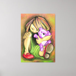 Impressão Em Tela Menina ama Tela de Urso de Brinquedo - Pintura