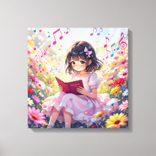 Impressão Em Tela Menina Anime Fofa Lendo um Livro