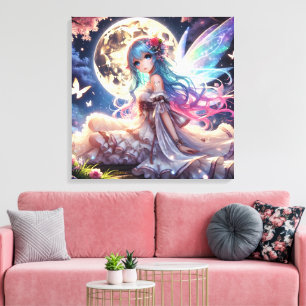 Impressão Em Tela Menina Anime Princesa Fada da Lua no Jardim