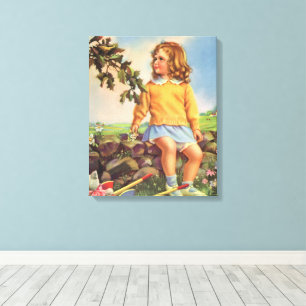 Impressão Em Tela Menina Antiga Observando Pássaros em uma Árvore, P