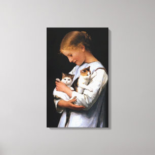 Impressão Em Tela Menina com gatinhos, Albert Anker