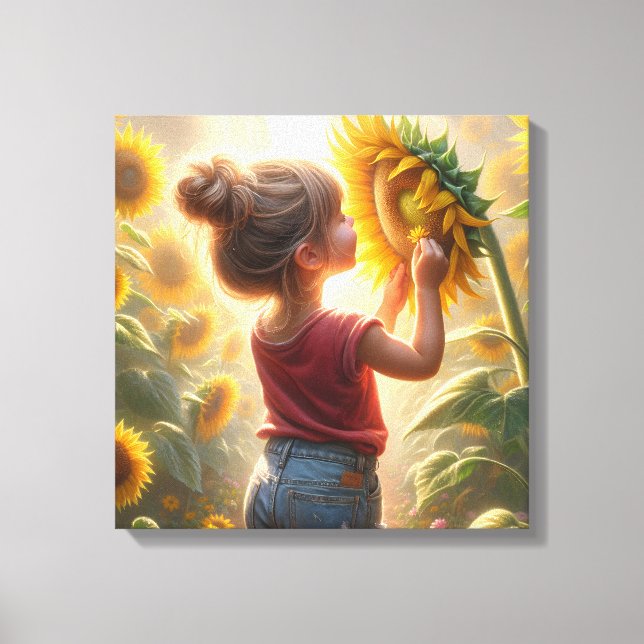 Impressão Em Tela Menina Com Girassol (Frente)