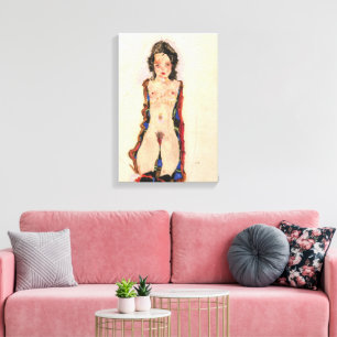 Impressão Em Tela Menina com Ligas Vermelhas Egon Schiele
