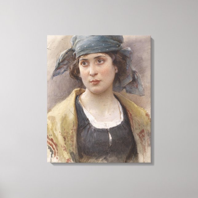 Impressão Em Tela Menina com véu verde (por Ludwig Passini) (Frente)