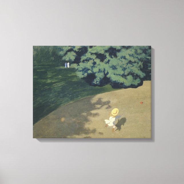 Impressão Em Tela Menina correndo atrás de uma bola vermelha (infânc (Frente)