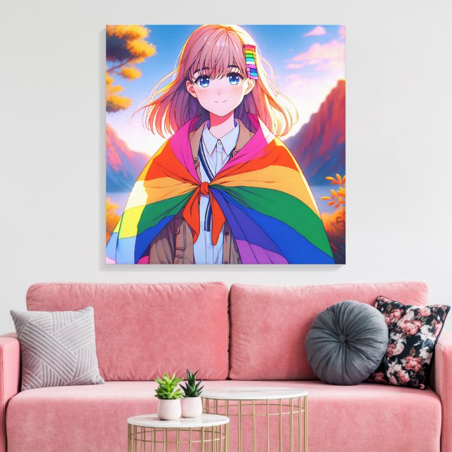 Impressão Em Tela Menina de anime com LGBTQIA+ Cabo (Insitu(Sala de estar))