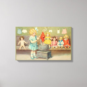 Impressão Em Tela Menina do vintage que joga com bonecas