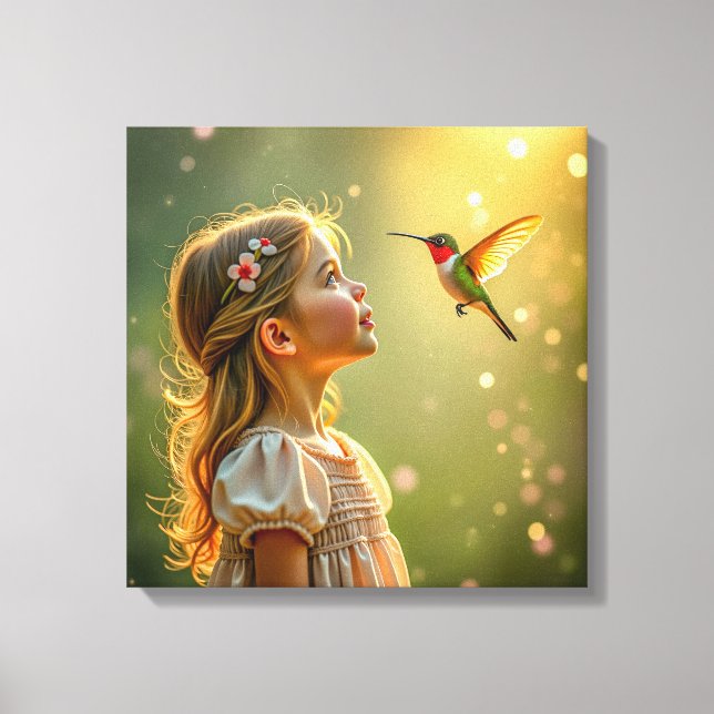 Impressão em Tela (Menina e Beija-flor-2) (Frente)