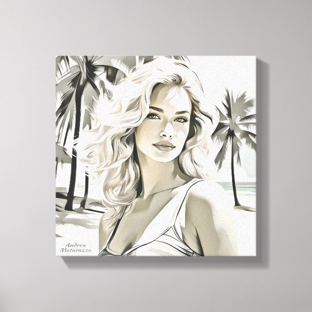 Impressão Em Tela Menina elegante em preto e branco (Frente)