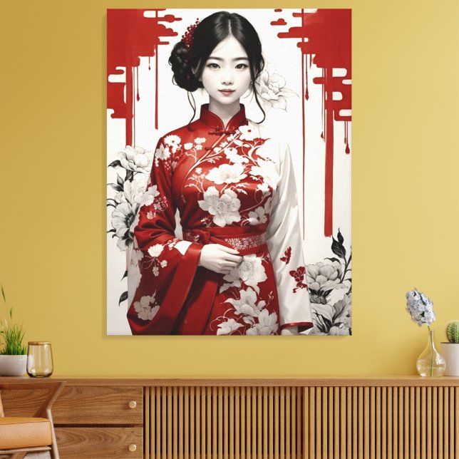 Impressão Em Tela menina em vermelho e prata (Insitu(Sala de estar))