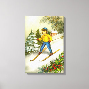 Impressão Em Tela Menina esquiando festivo vintage