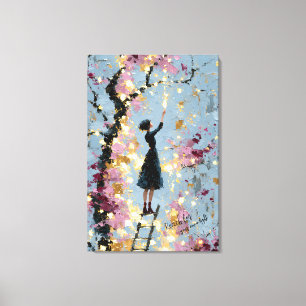 Impressão Em Tela Menina Floral Impasto Alcançando a Luz Inspiração