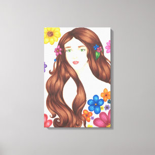 Impressão Em Tela Menina Florista em Tela Envelopada (40,6 cm x 60,9