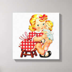 Impressão Em Tela Menina retrô boneca vintage criança