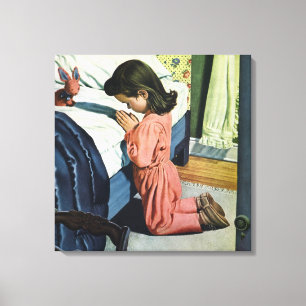 Impressão Em Tela Menina rezando na hora de dormir, a Oração do Senh