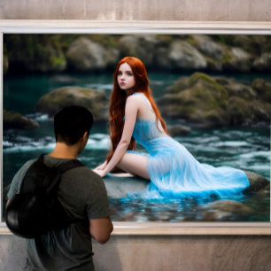 Impressão Em Tela menina ruiva veste pedra azul da água