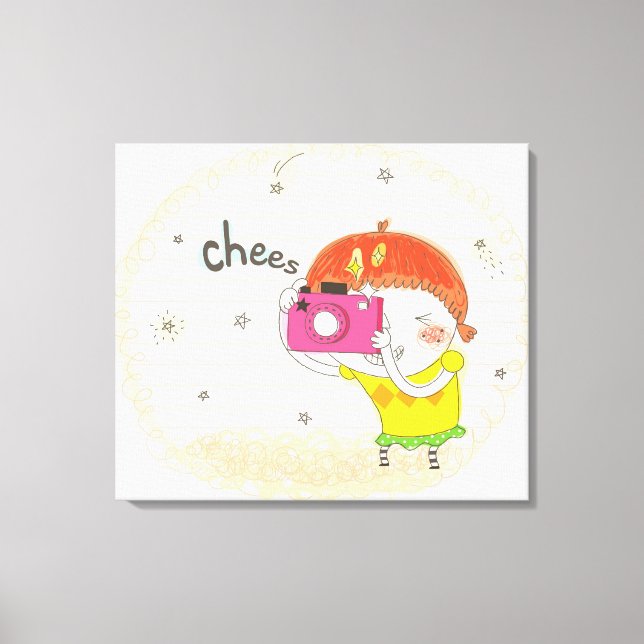 Impressão Em Tela Menina segurando câmera, clicando (Frente)