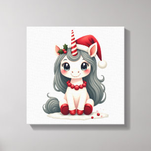 Impressão Em Tela Menina Unicórnio de Natal Vintage Vetor de Férias