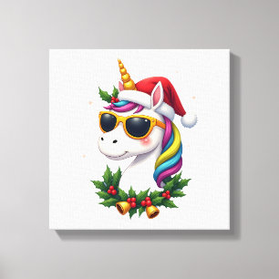 Impressão Em Tela Meninas Meninos Unicórnio de Natal Xmas Papai Noel