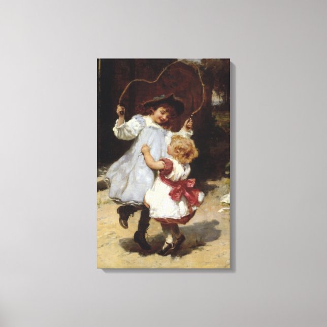 Impressão Em Tela Meninas pulando com uma corda pulada (Frente)