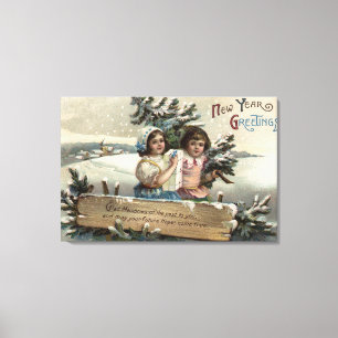 Impressão Em Tela Meninas segurando um presente e uma árvore