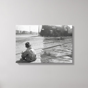 Impressão Em Tela Menino Observando Trens, 1939