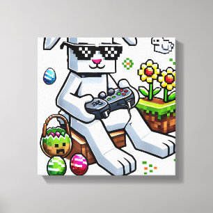 Impressão Em Tela Meninos Feliz Dia de Páscoa Coelho Ovo Video Game 