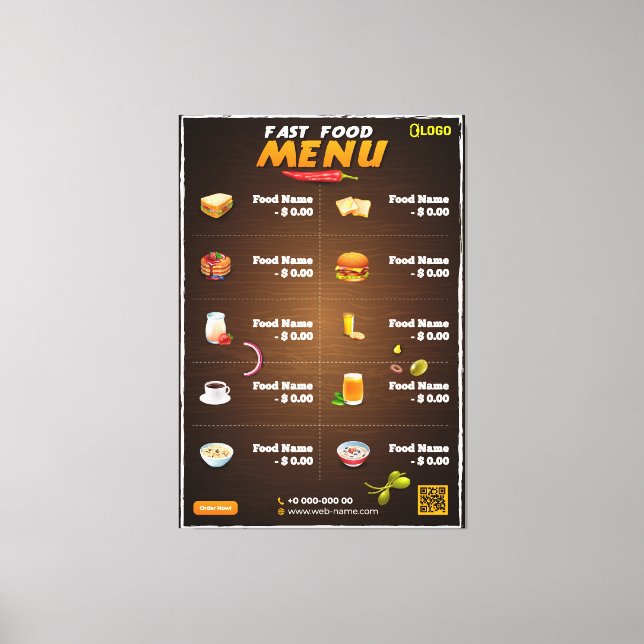 Impressão Em Tela Menu Restaurante Moderno (Frente)
