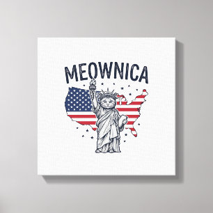 Impressão Em Tela Meownica Gato Patriótico Design Vetorial Vintage_1