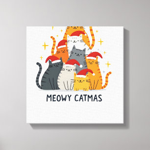 Impressão Em Tela Meowy Catmas Gato Natal Árvore de Natal (4)