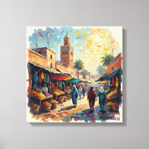 Impressão Em Tela Mercado da Medina de Marrakech em Tela Esticada