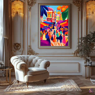 Impressão Em Tela Mercado de ar livre colorido no estilo Fauvist