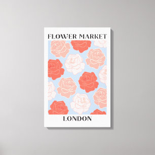 Impressão Em Tela Mercado de Flores Londres Rosas Rosa Vermelho Flor
