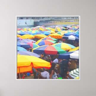 Impressão Em Tela Mercado de Guarda-Sóis Coloridos na Praia em Tela