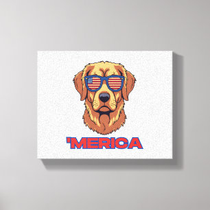 Impressão Em Tela Merica Dog com bandeira dos EUA Óculos Sunglass Ar