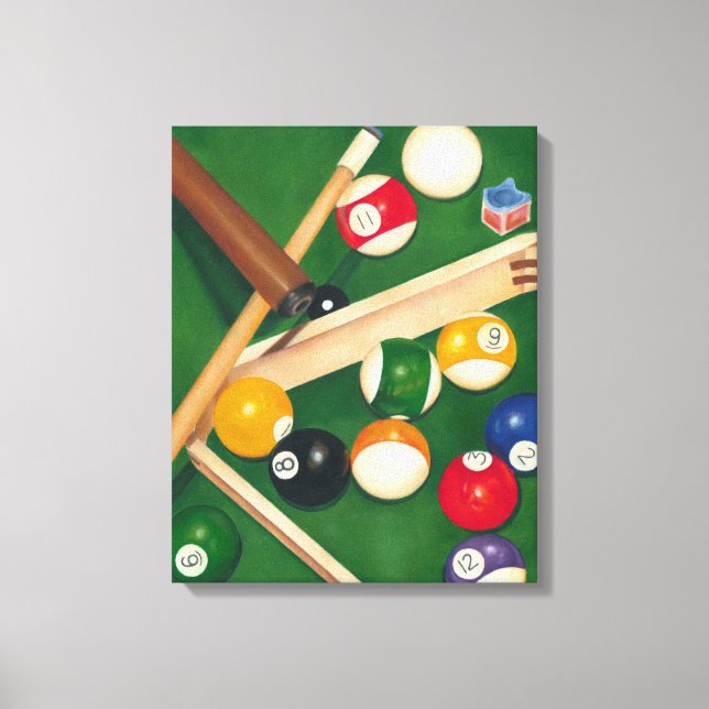 Impressão Em Tela Mesa de Billiards da vida com bolas e giz (Frente)