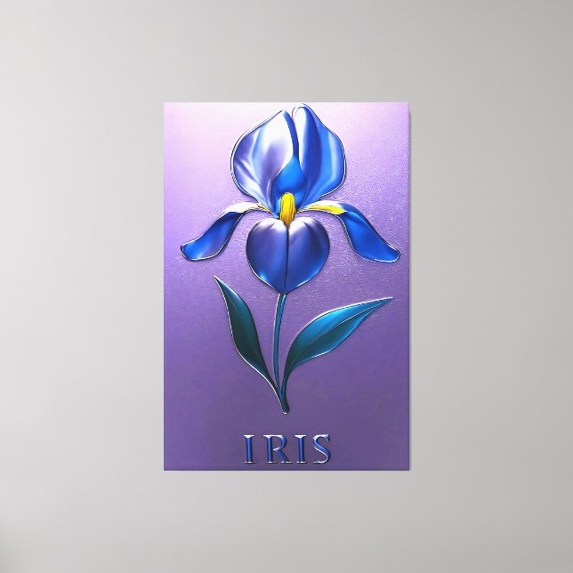 Impressão Em Tela Metallisch Glänzende Blaue Irisblüte mit Text (Frente)