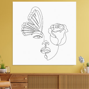 Impressão Em Tela Metamorfose - Borboleta Abstrato e Arte de Linha R