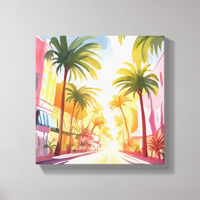 Impressão Em Tela Miami Beach | Pintura em Aquarela Colorida e Vibra (Frente)