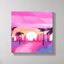 Impressão Em Tela Miami em rosa | Pintura em aquarela brilhante