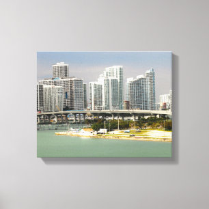 Impressão Em Tela Miami Florida, skyline, construções altas, ponte