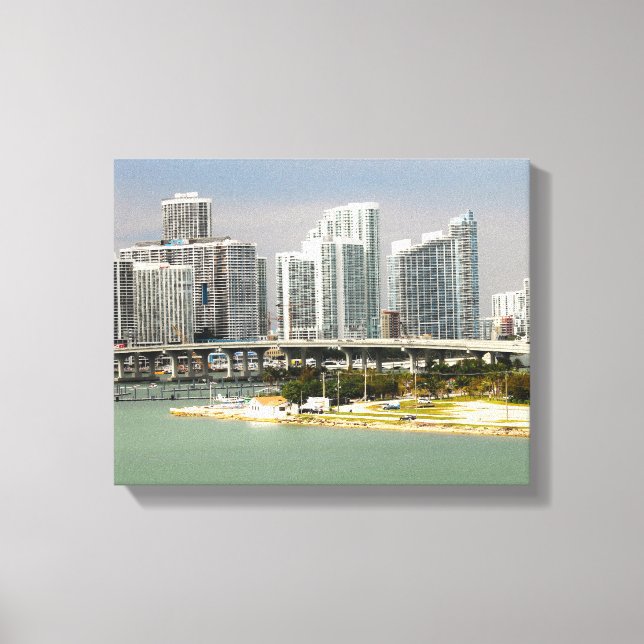 Impressão Em Tela Miami Flórida, Skyline, prédios altos, Ponte (Frente)