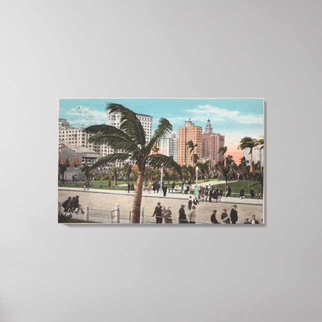 Impressão Em Tela Miami, Flórida - Vista de Bayfront Park & Hotels (Frente)