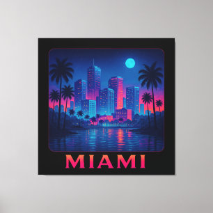 Impressão Em Tela Miami Moonrise - Linha do Céu Neon