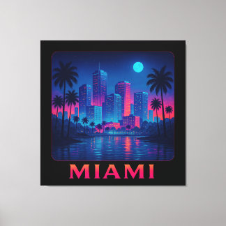 Impressão Em Tela Miami Moonrise - Neon Skyline