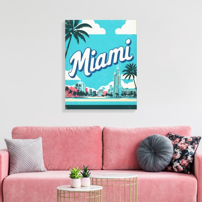 Impressão Em Tela Miami Retro Vibes (Insitu(Sala de estar))