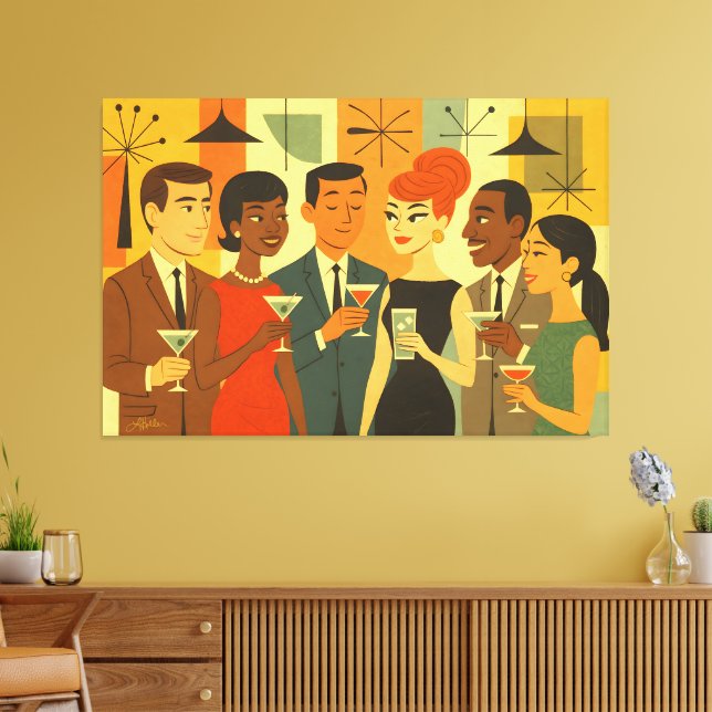 Impressão Em Tela Mid Century 60s Office Cocktail Party (Insitu(Sala de estar))