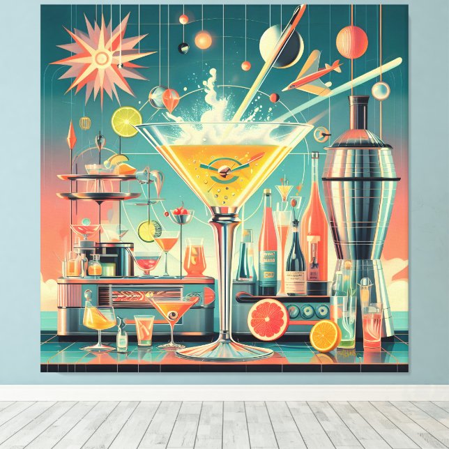 Impressão Em Tela Mid Century Atomic Futuristic Citrus Martini Bar (Insitu(piso de madeira))