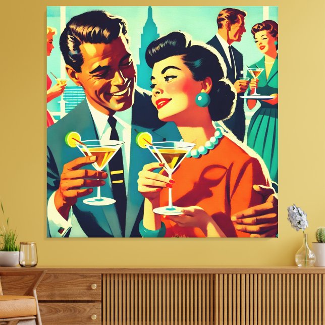Impressão Em Tela Mid Century Cocktail Party Couples - Mi Amor (Insitu(Sala de estar))